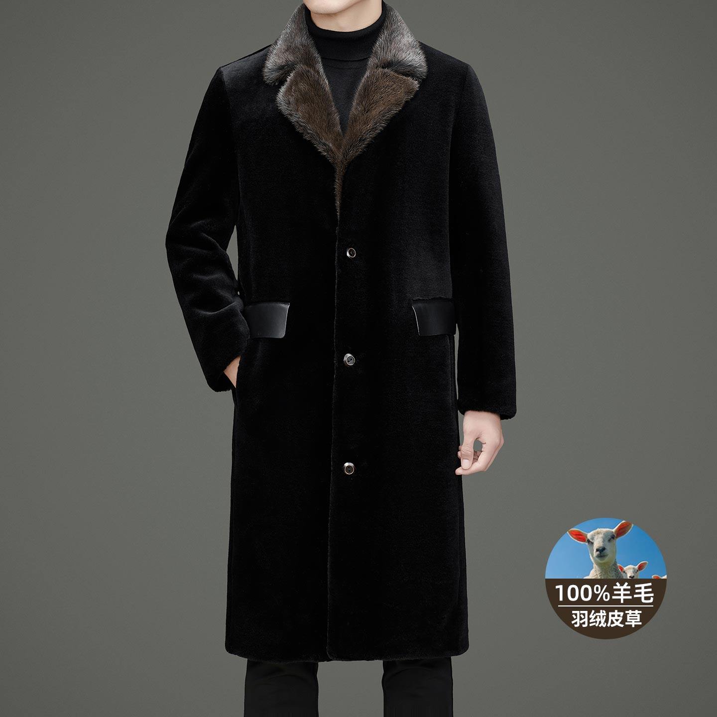 男士皮草外套长款过膝100%羊毛大衣水貂毛领冬季加厚保暖海宁男装,男装,皮草,淘宝优惠券,粉丝福利购,淘宝优惠卷
