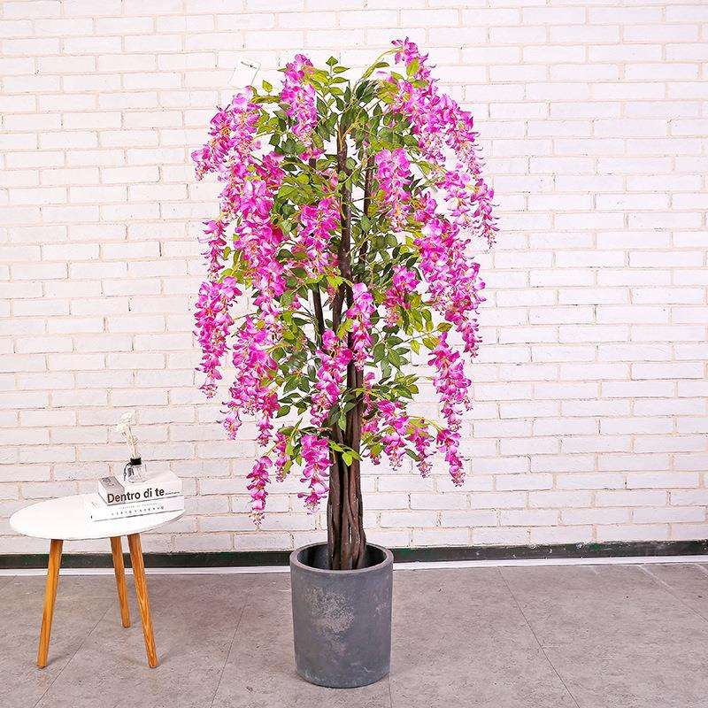 外贸热卖真木杆仿真豆花树大型绿植盆栽假花绢花室内客厅落地装饰