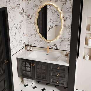 法式复古浴室柜陶瓷一体盆卫生间洗脸池洗漱台扫地机器人基站收纳