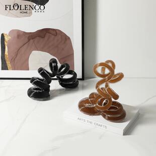 现代简约抽象弹簧玻璃轻奢摆件样板间客厅餐边柜桌面创意软装饰品