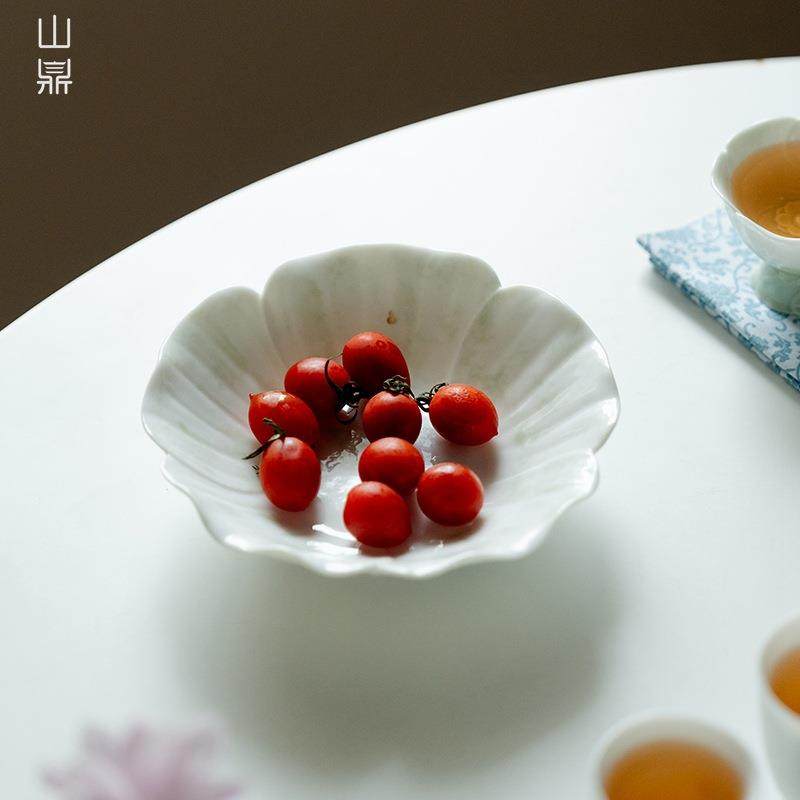 花开荼蘼渐变三色高脚果盘家用陶瓷功夫点心碟小清新壶垫盖碗底托