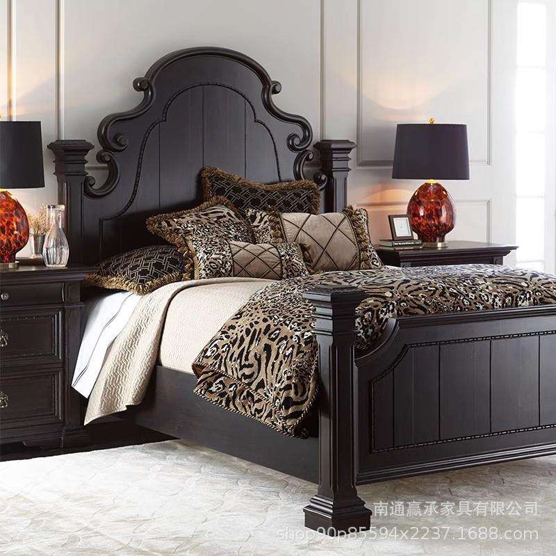 美式复古实木床主卧1.8米双人床家用1.5架子床欧式法式雕花大床