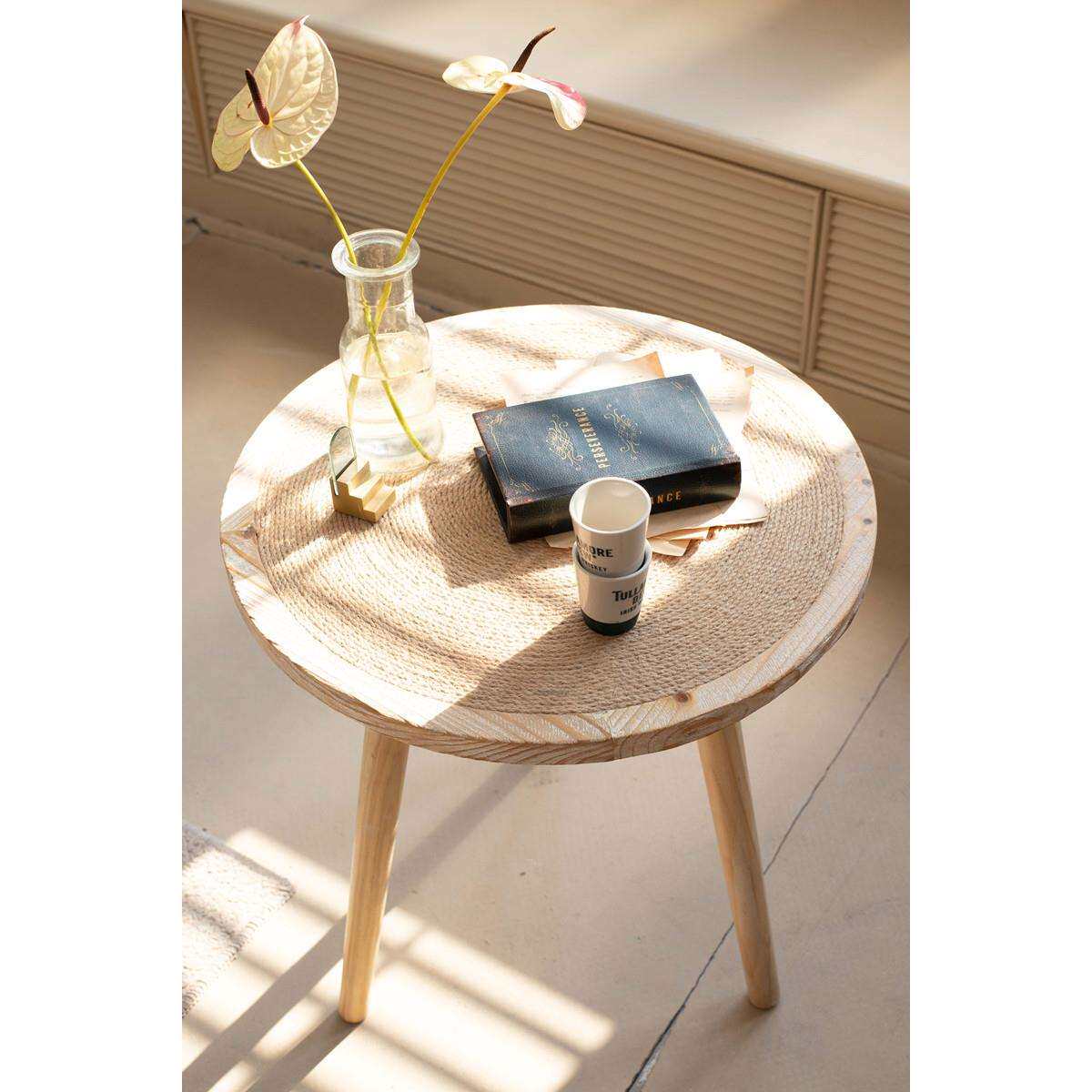 新款摩洛哥风复古做旧实木小茶几阳台小圆桌子美式花园民宿沙发边