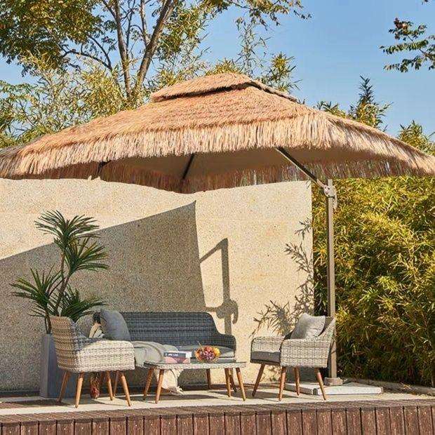 户外遮阳伞仿真茅草伞庭院花园罗马伞毛草伞农家乐网红民宿稻草伞