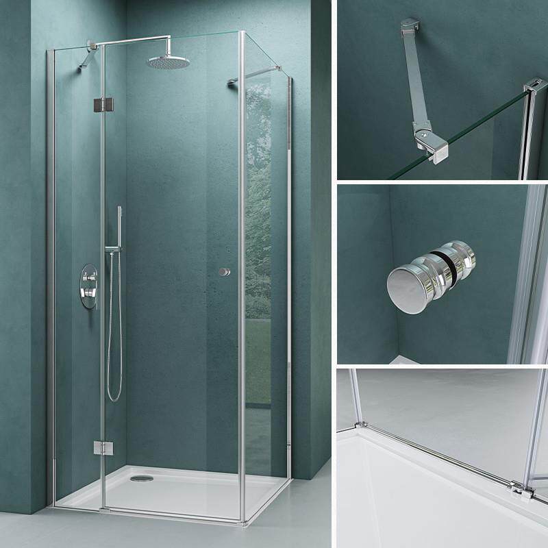 极窄L型淋浴房平开门家用小户型卫生间干湿分离隔断浴室玻璃门