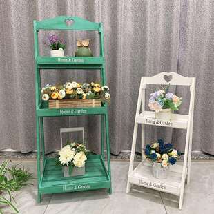 美式复古实木乡村花架几阶梯落地式多层方形置物架子阳台花台摆件