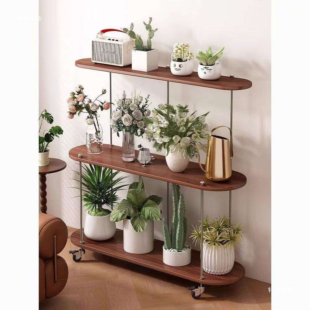 2025新款花架阳台置物架实木多层架子客厅落地式不锈钢铁艺植物架