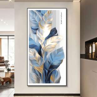 现代轻奢家蓝色大业大皮革微雕肌理画玄关装饰画入户走廊过道风景