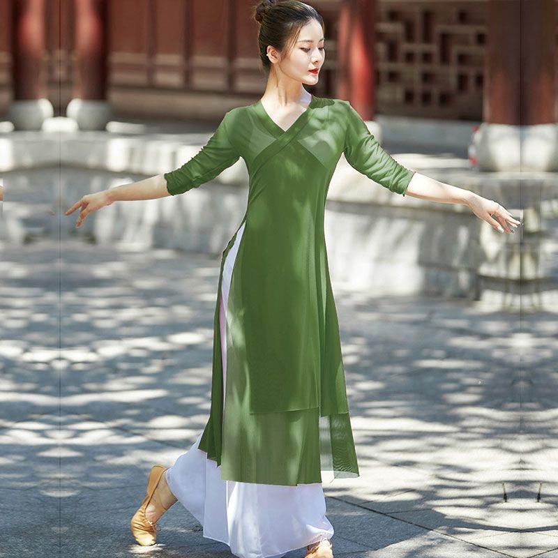 古典舞练功服女成人中古风网纱衣形体双层飘逸演出舞蹈服装套装厂