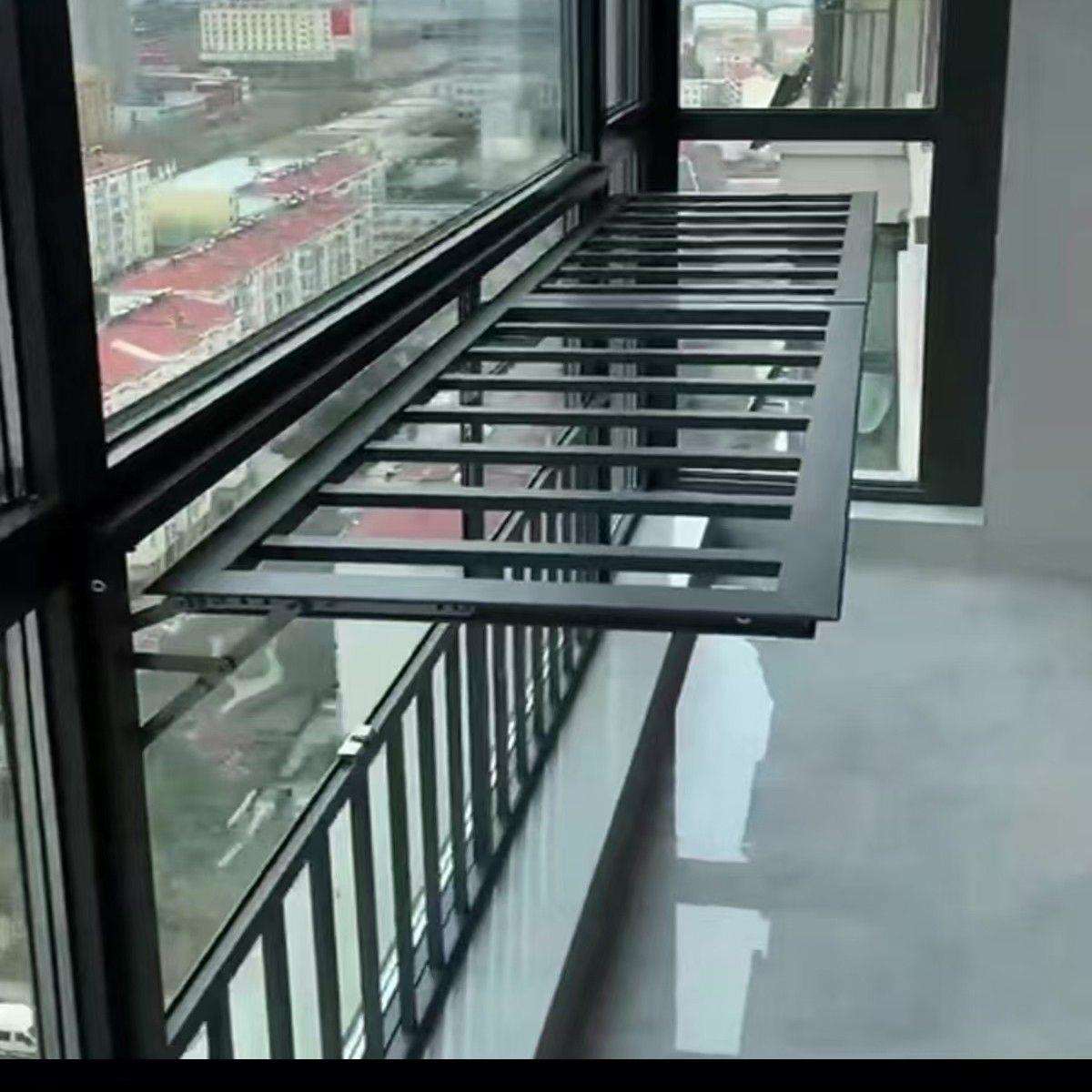 定.制款落地阳台系统窗晾衣架儿童防护栏铝合金多功能折叠晾衣架