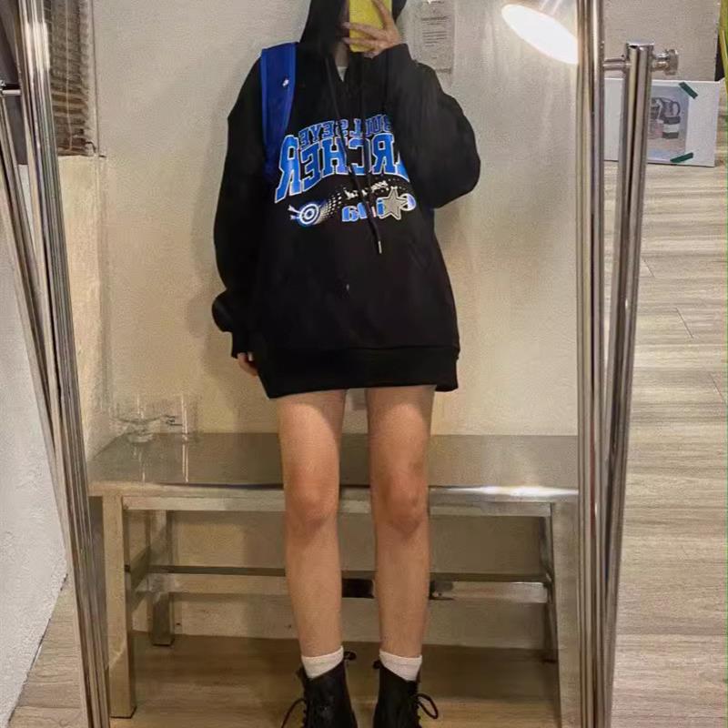 加绒加厚中长款连帽卫衣女202卫衣/绒衫