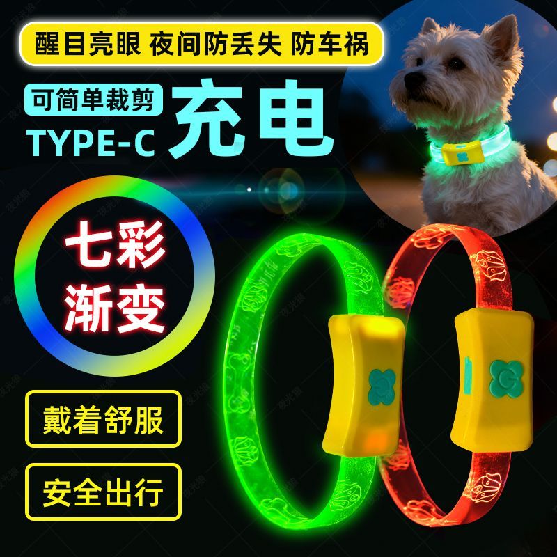 狗狗发光项圈夜间遛狗夜光夜行灯大小型犬防走失带灯充电宠物脖圈