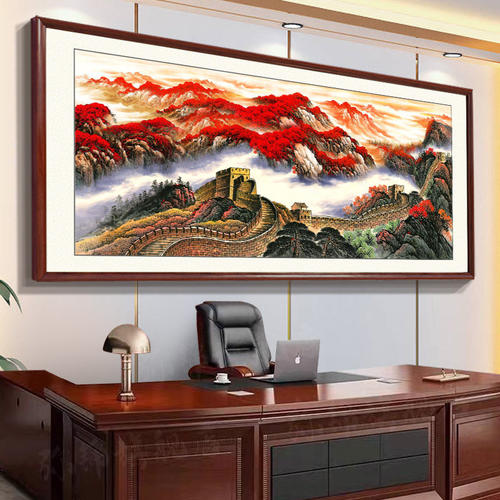 江山万里长城红色靠山图鸿运当头办公室山水挂画客厅背景墙壁装饰