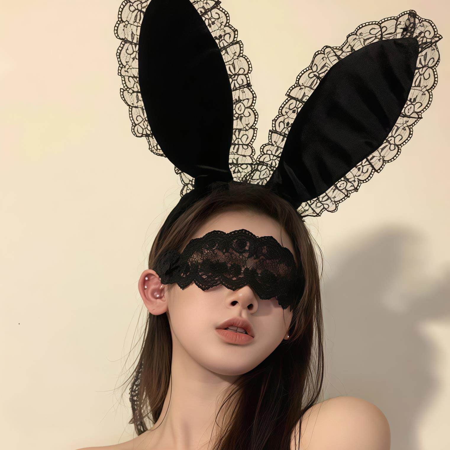 万圣节头饰兔耳朵蕾丝发箍女性感纯欲风兽耳头箍诱惑cos情趣眼罩