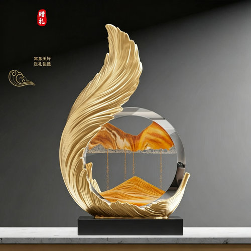 点击率高级感羽毛装饰摆件客厅酒柜玄关吉祥之羽流沙画乔迁装饰品