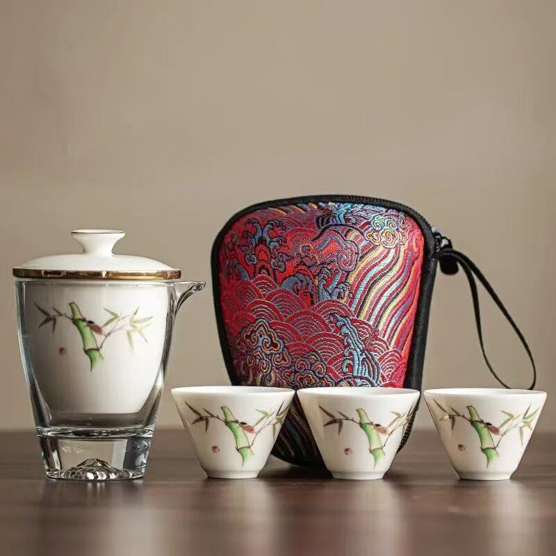 榕坤户外旅行茶具节节高升便携式快客杯一壶三杯陶瓷泡茶壶茶杯子