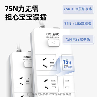 得力18255插座6孔插座2米开关电源插座接线排排插电源线插排 新品