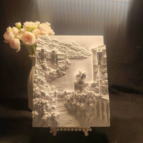 北欧复古水岸小镇石膏浮雕画家居简约壁挂浮雕装饰画
