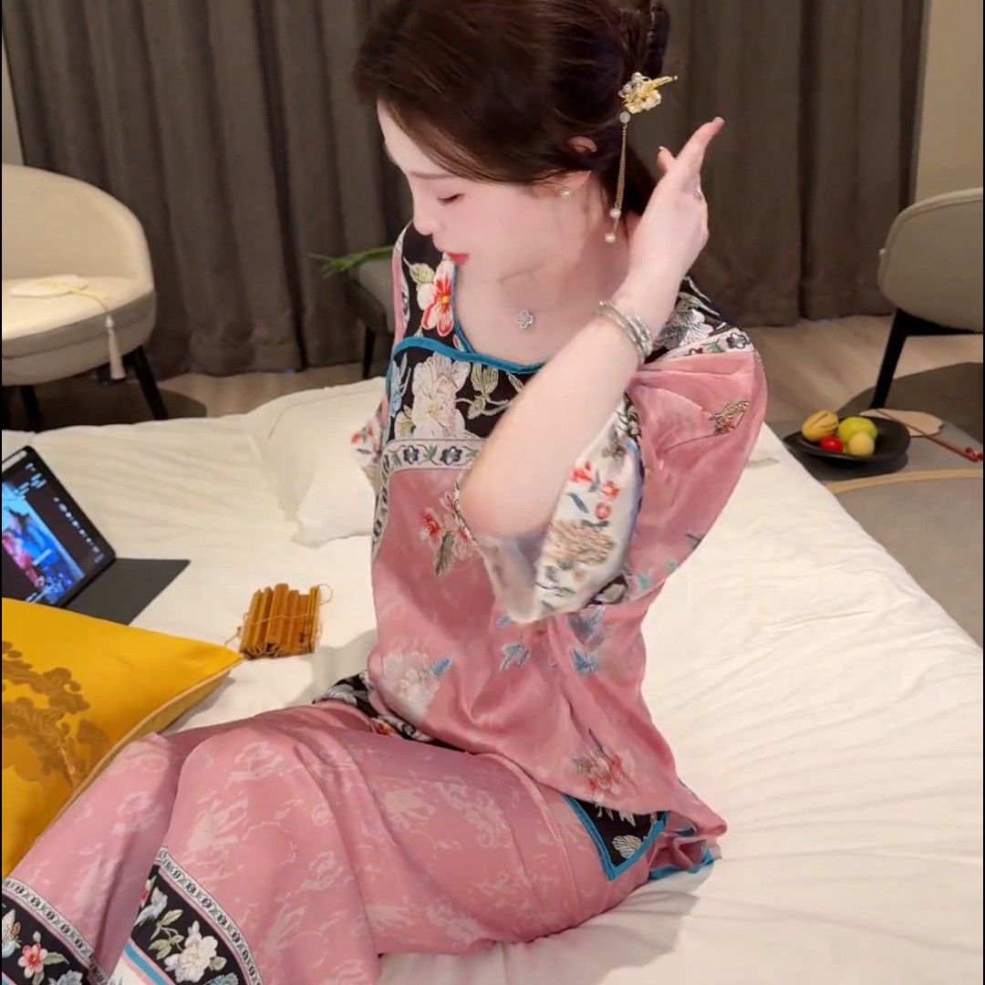 新中式国风新款睡衣女花卉
