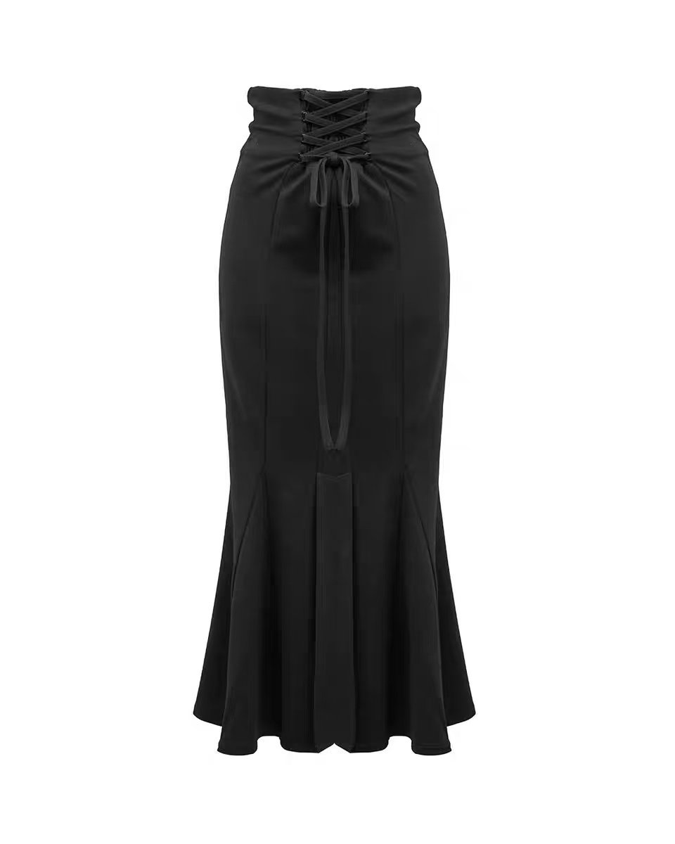 thumbnail for michellmacaron macaron fishtail long skirt invisible zipper elastic high waist sweet temperament hip skirt