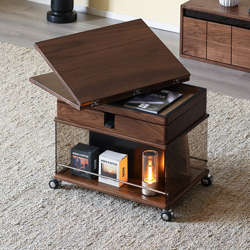 黑胡桃之家/黑胡桃实木移动茶几