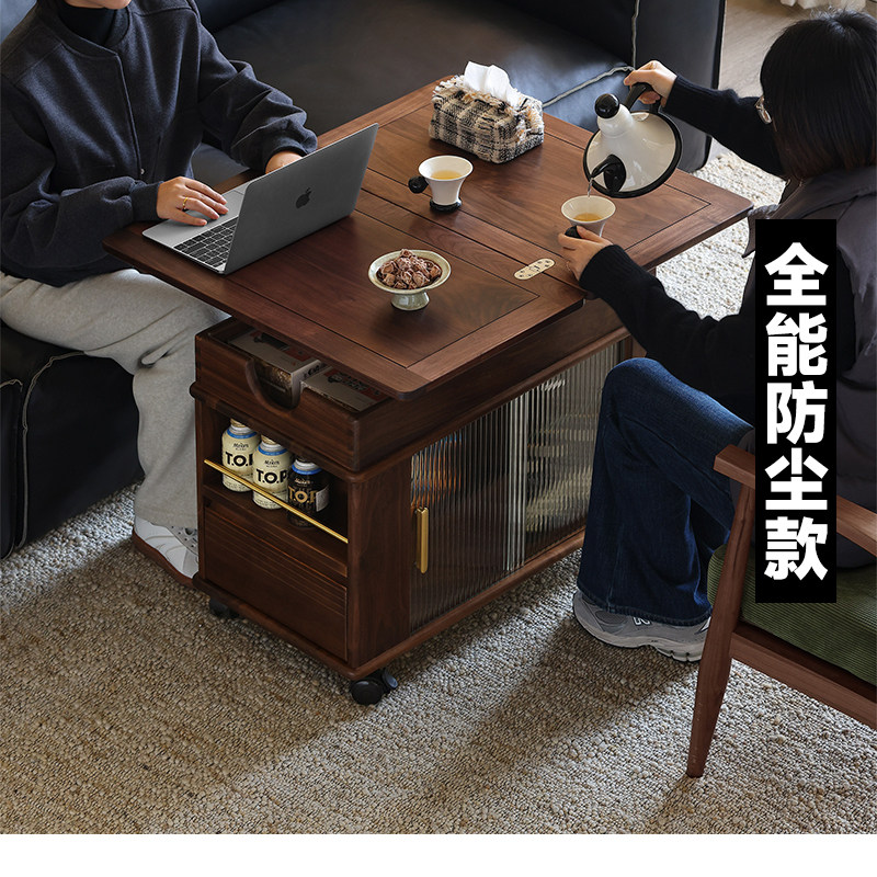 黑胡桃实木随意停升降可移动推车