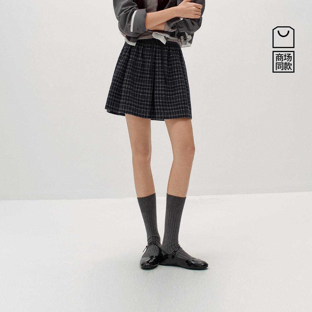 商场同款|森马半身裙女冬季毛呢格纹A字裙含羊毛2025新款复古短裙