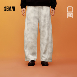 男冬宽松弧形脏脏裤 商场同款 2025新款 印花针织裤 个性 森马休闲裤