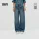 森柔舒适阔腿裤 森马牛仔裤 2026新款 商场同款 女春季 分割做旧长裤