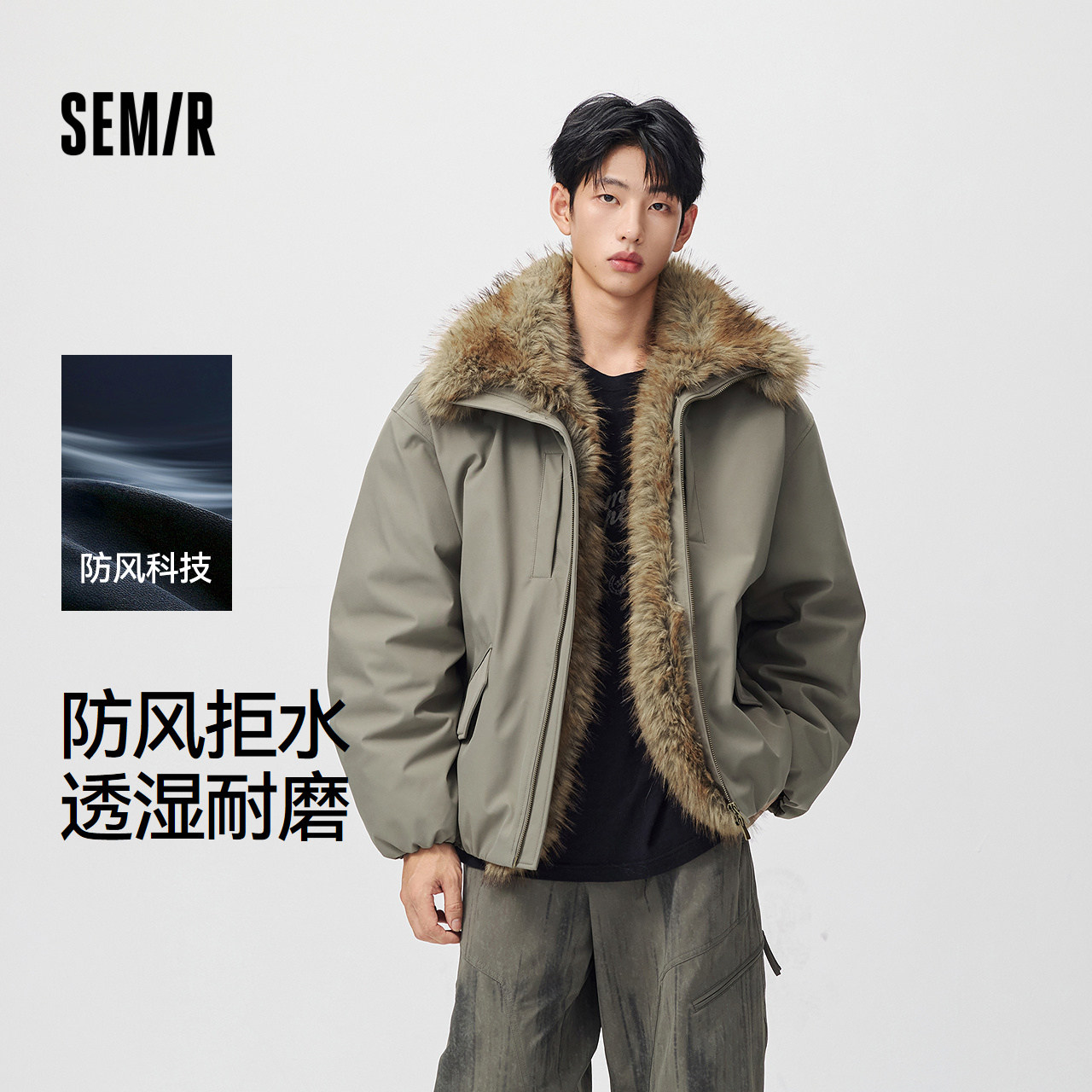 森马多功能防护外套毛领羽绒服男
