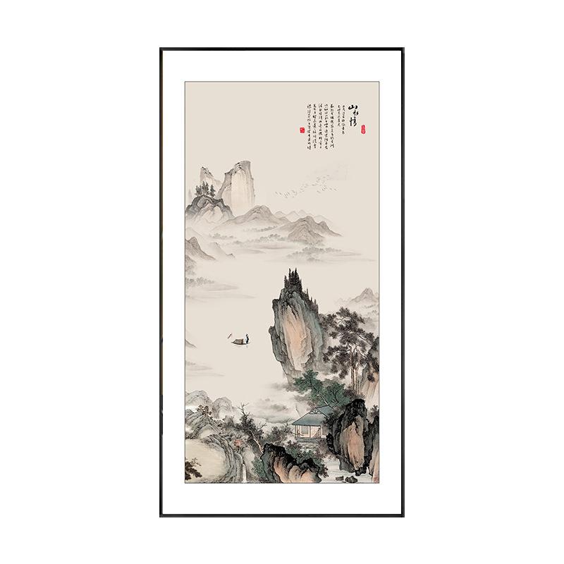 迎客松玄关装饰画新中式入户走廊过道挂画竖版茶室壁画山水画国画
