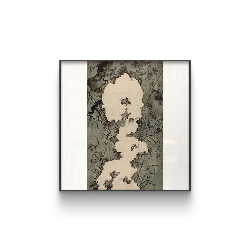 新中式餐厅玄关装饰画客厅太湖石禅意挂画酒店民宿别墅侘寂风壁画