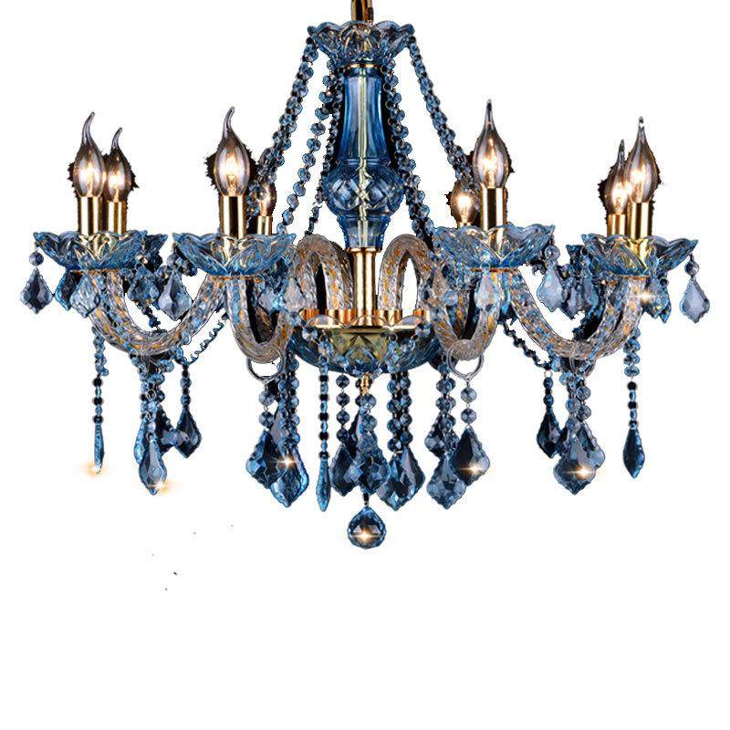 欧式吊灯蓝色彩色水晶灯网咖主题酒店卧室餐厅服装店灯具厂家直销,家装灯饰光源,智能吊灯,淘宝优惠券,粉丝福利购,淘宝优惠卷