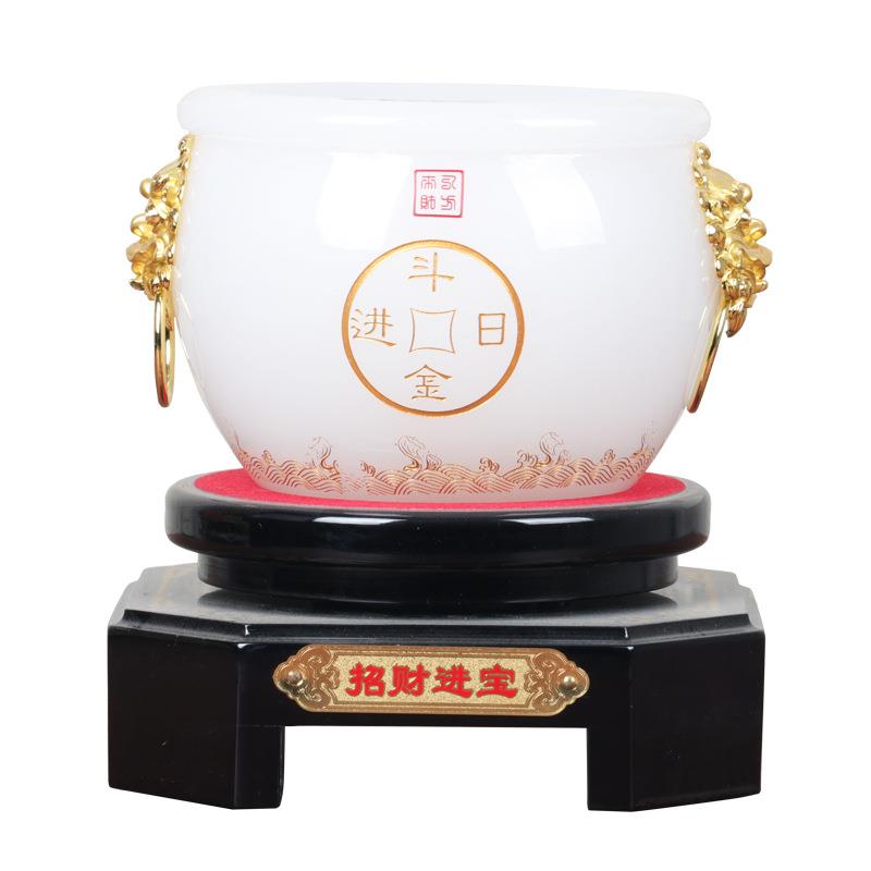招财琉璃玉聚宝盆工艺品中式家居装饰品银行保险商务摆件开业礼品