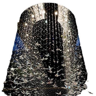 蝴蝶K9水晶吊灯别墅中空客厅灯高级感大厅复式楼梯长线chandelier