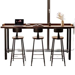 靠窗阳台吧台桌子长条组合桌新款实木靠墙挡板简约窄条高脚桌椅