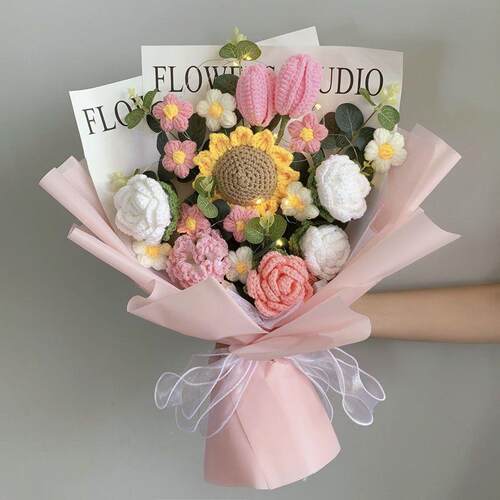 针织毛线向日葵仿真花成品手工编织花束大束女朋友生日情人节