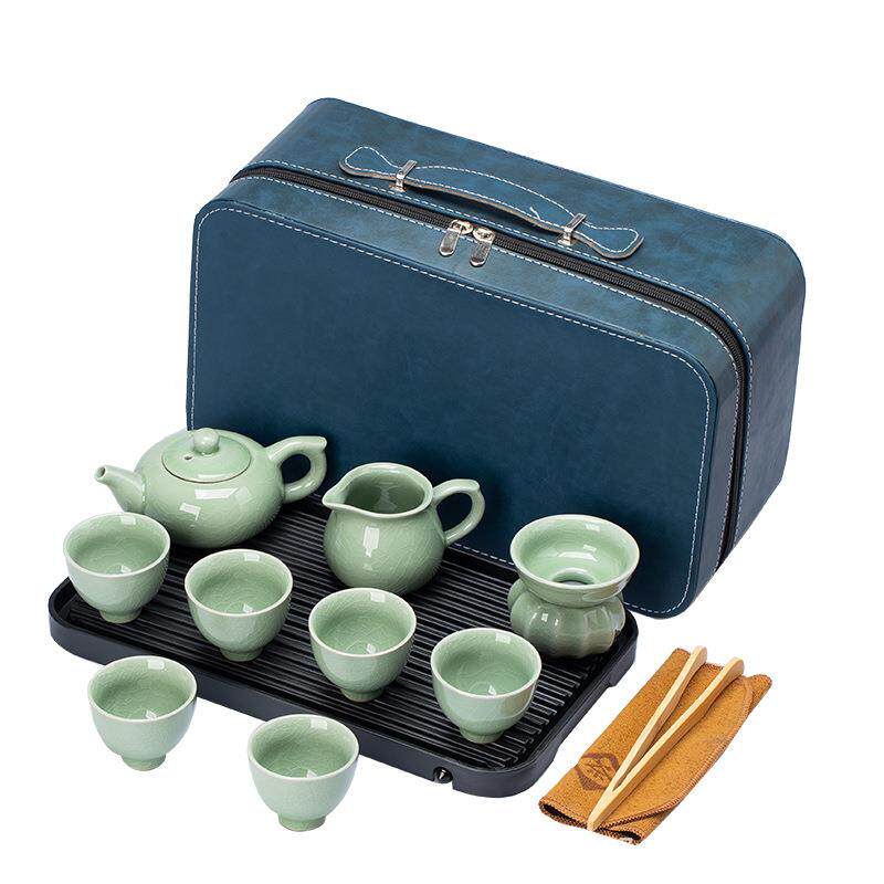 旅行便携皮包装办公室泡茶实用陶瓷功夫茶盘茶壶套装伴手礼品LOGO