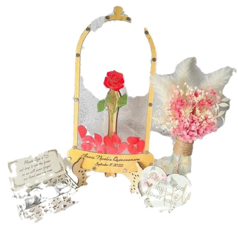 自T75定义个性婚礼日名会玫瑰花瓶签到台木生片宴花瓣签册创意结