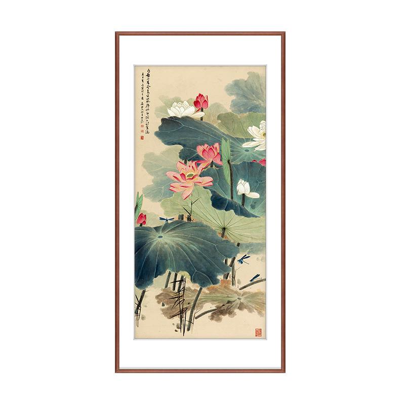 新中式客厅落地竖幅玄关画名家谢稚柳国画禅意水墨荷花工笔花鸟画