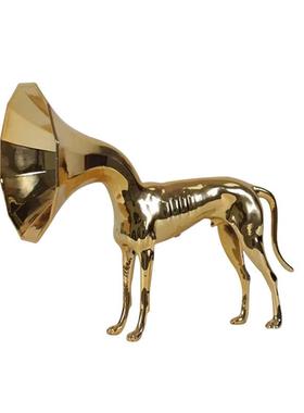 现代轻奢个性小众动物金色喇叭狗摆件样板房售楼桌面装饰玄关摆件