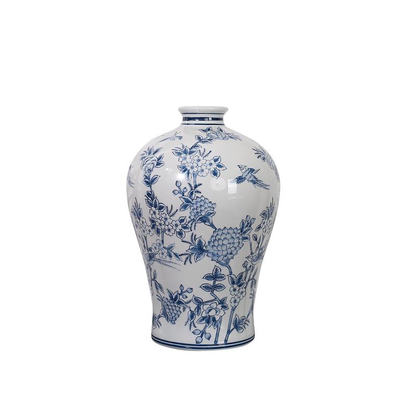 中式青花瓷陶瓷花瓶民宿酒店复古客厅插花花器玄关摆件梅瓶