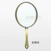 欧式 金属复古大号椭圆手柄直立化妆镜美容院梳妆台手拿镜子