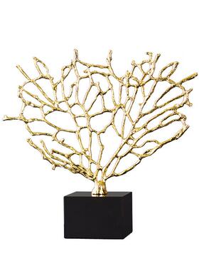 北欧轻奢金属家居装饰工艺品金色珊瑚客厅摆件样板间玄关柜摆设