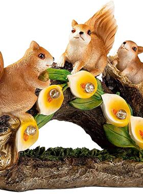 户外太阳能灯仿真动物三只松鼠树脂工艺品花园草坪装饰庭院灯摆件