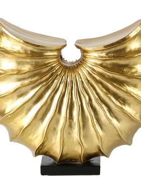 新中式抽象半圆扇形海螺雕塑摆件现代样板间客厅玄关博古架装饰品