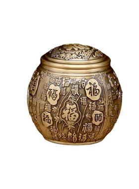 全黄铜五牛茶叶罐茶桌大号密封龙凤茶叶罐铜器摆件