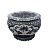 花盆鱼缸石雕庭院青石仿古做旧花盆福字水缸荷花鱼缸雕塑制作