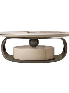 owi轻奢简约现代岩板茶几家用小户型高级感大小组合新款椭圆形茶