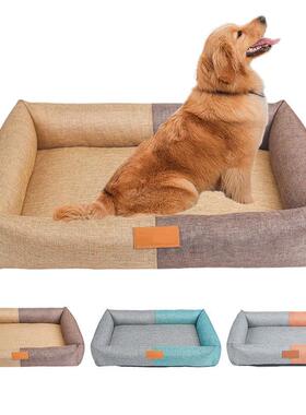 四季通用猫窝棉麻方形狗窝日韩可拆拉链款猫咪睡觉窝狗狗宠物垫